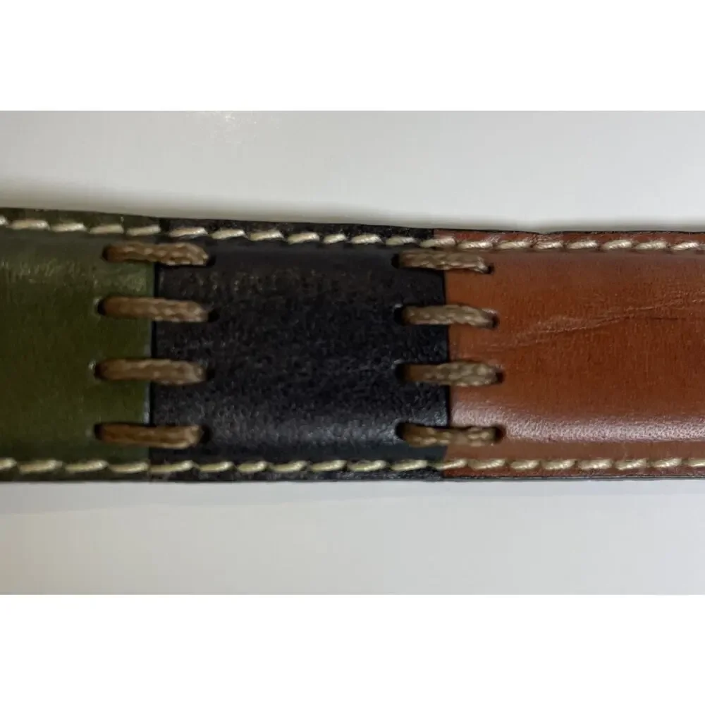 Fossil Patchwork Leather Belt Women’s Sz L Multi Color Narrow